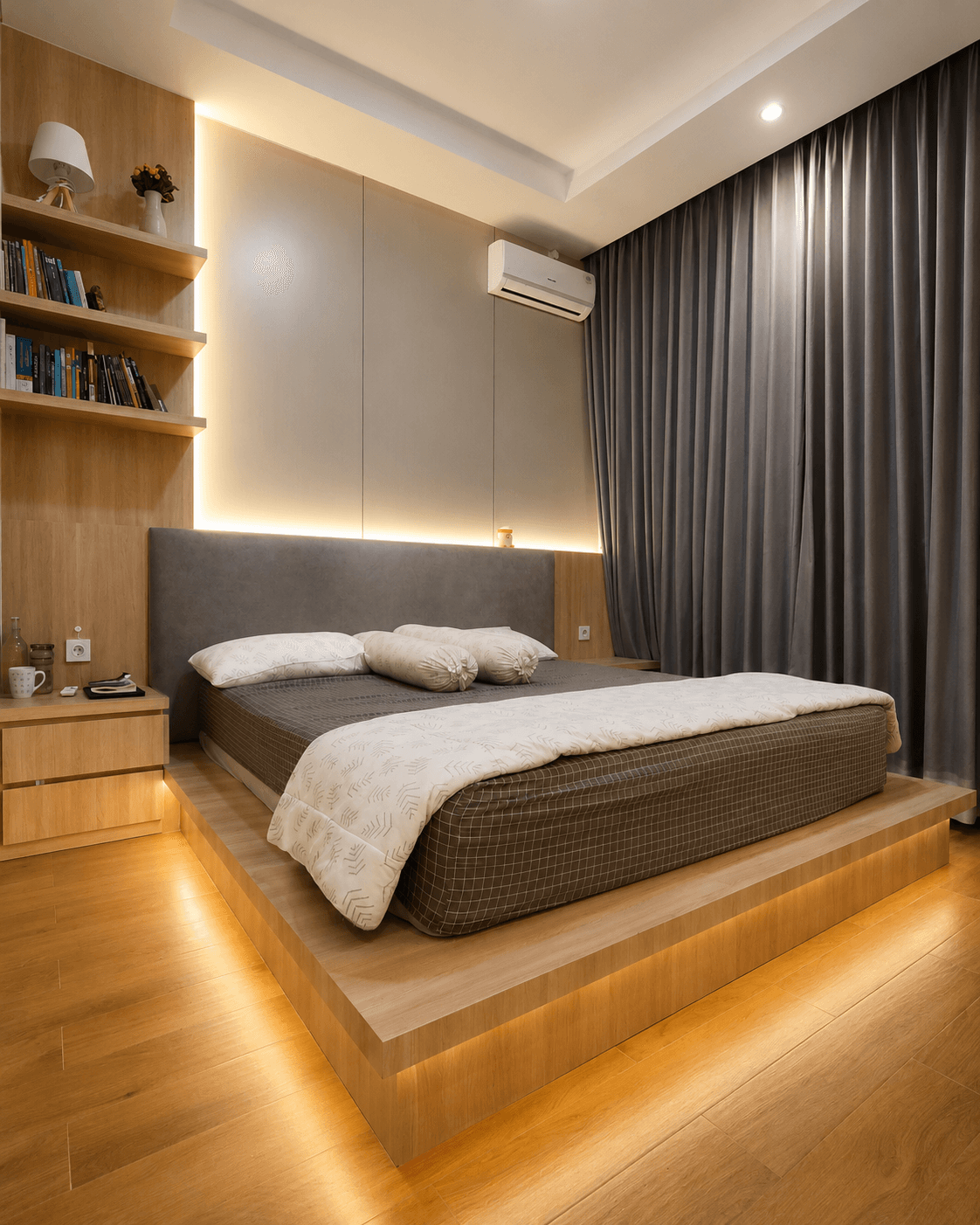 Presisi pertukangan built-in cabinet dan finishing permukaan kayu